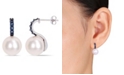 Macy's Freshwater Cultured Pearl (11-12mm) and Sapphire (5/8 ct. t.w.) Drop Earrings in 10k White Gold